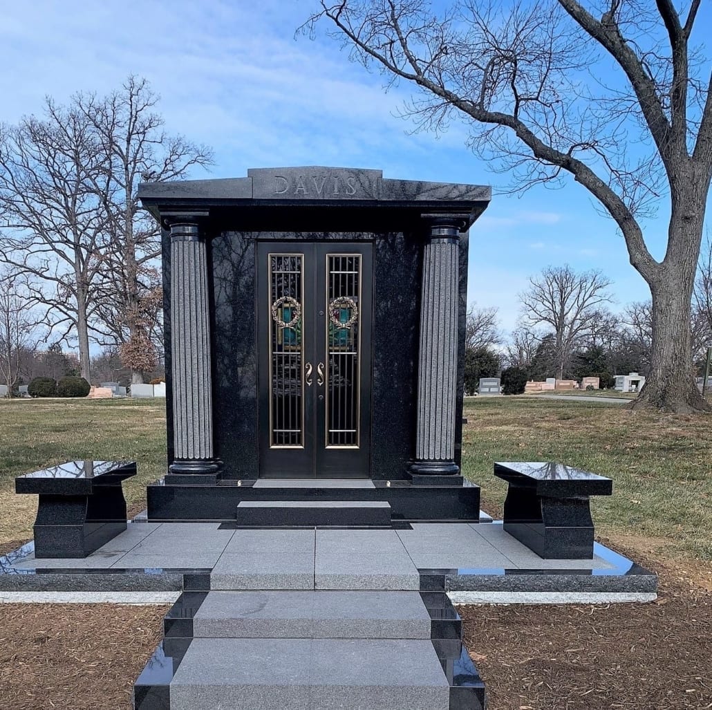 The Davis black granite mausoleum at Columbia Gardens Cemetery, Arlington, Virginia