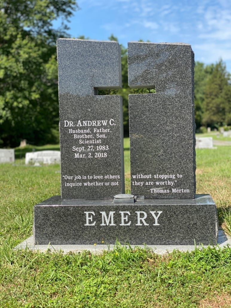 Upright granite memorial lettered for the Emery family