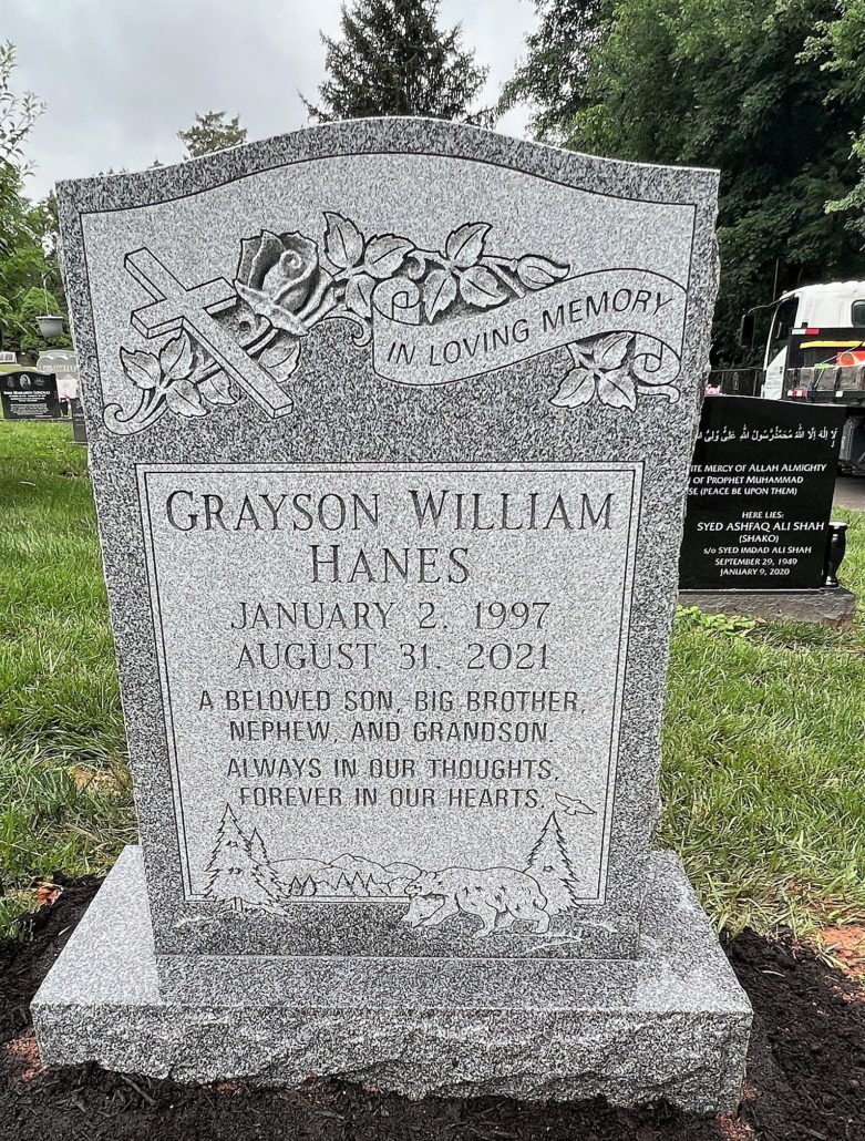 Individual granite monument installed at Sterling Cemetery, Sterling, Virginia